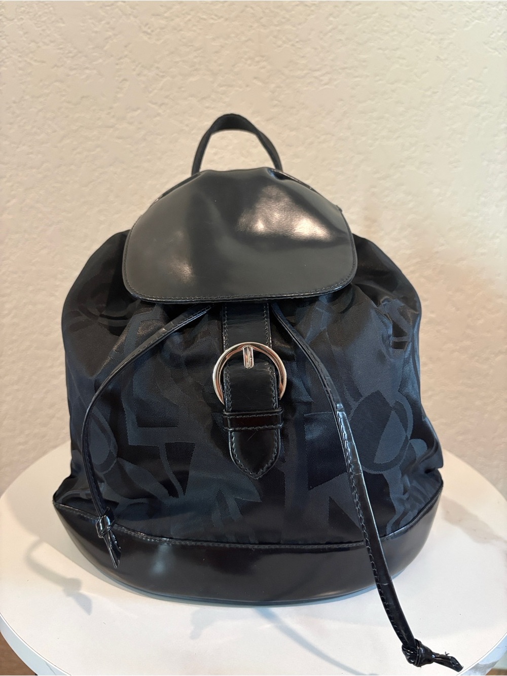 Salvatore Ferragamo Black Nylon Leather Mini Backpack